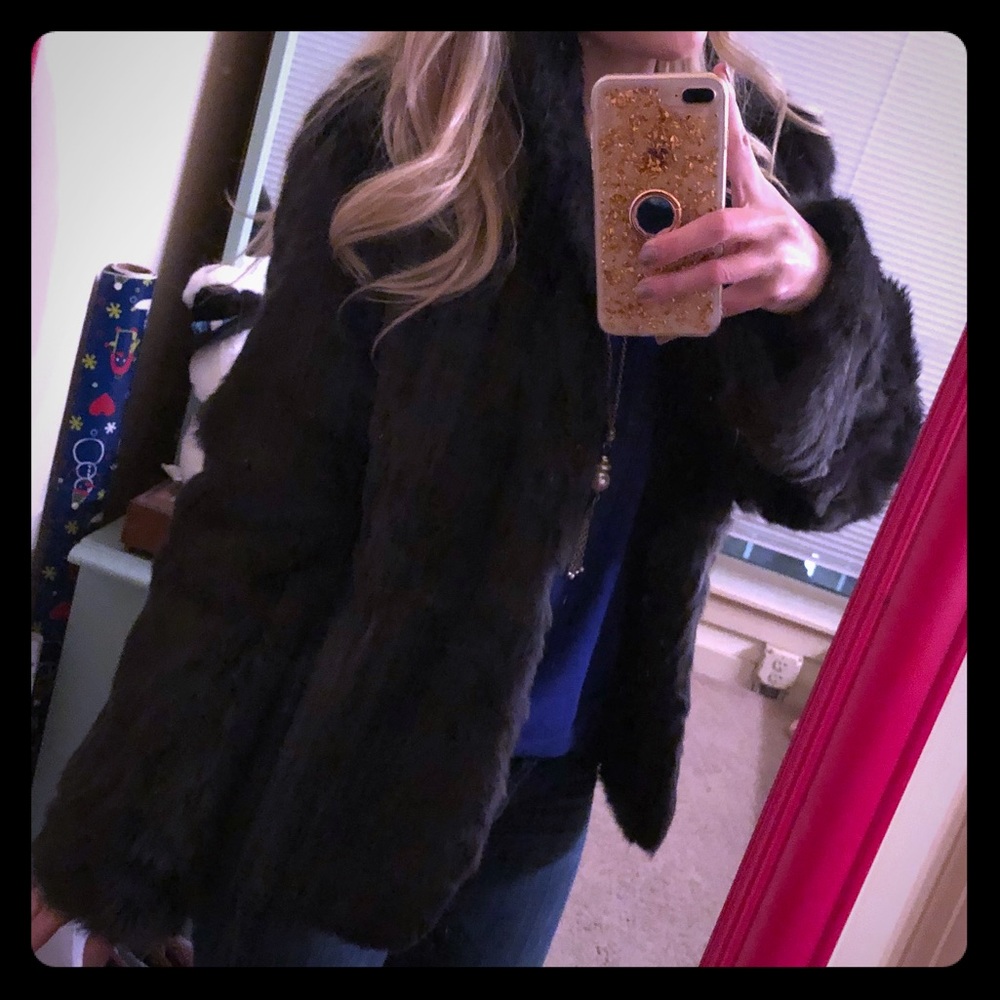Black Rabbit Fur Coat
